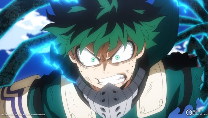 Deku usando One For All em My Hero Academia