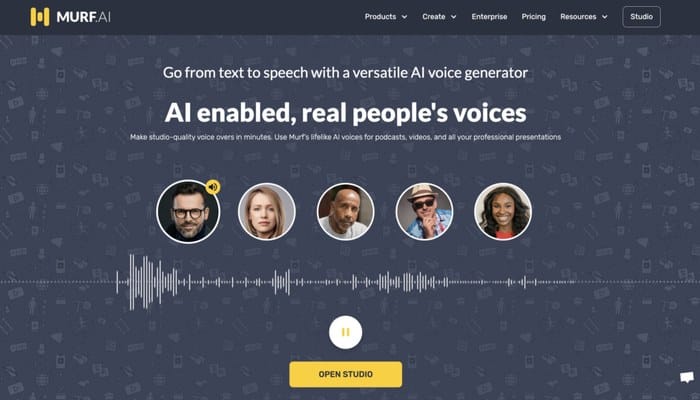 Murf AI gerador de voz interface dashboard