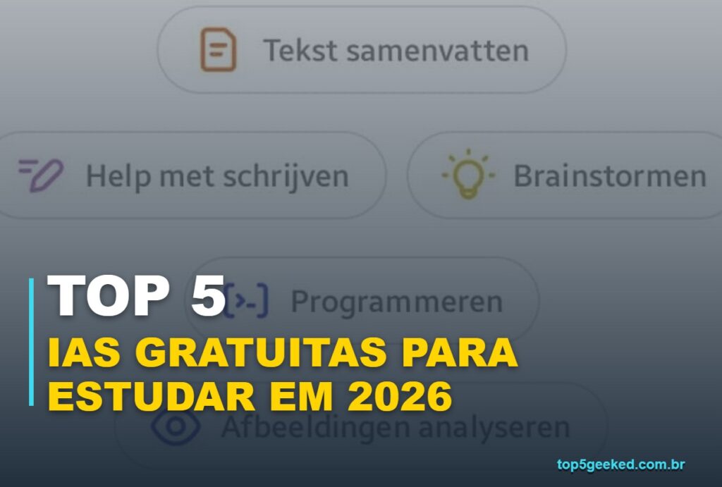 Capa Top 5 Geeked IAs Gratuitas Para Estudar em 2026