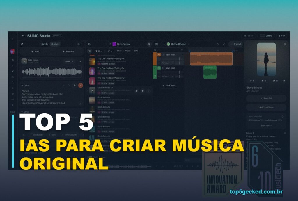 Capa Top 5 Geeked IAs Para Criar Música Original