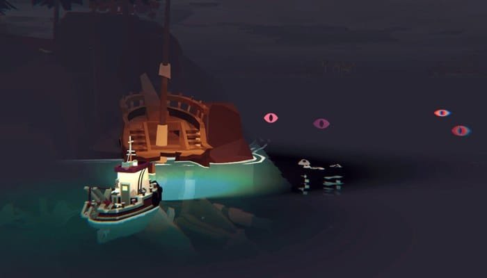 jogos indie de pesca - Dredge com barco em mar sombrio