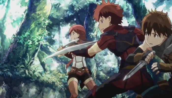 Party de Grimgar of Fantasy and Ash em campo aberto