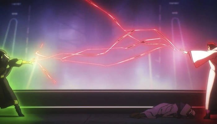 A Nona Jedi Kara com sabre de luz
