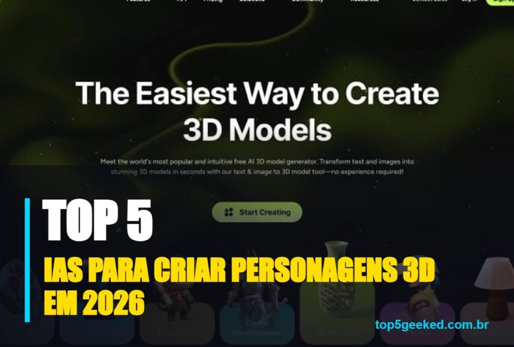 ias para criar personagens 3d em 2026 - capa do Top 5 Geeked