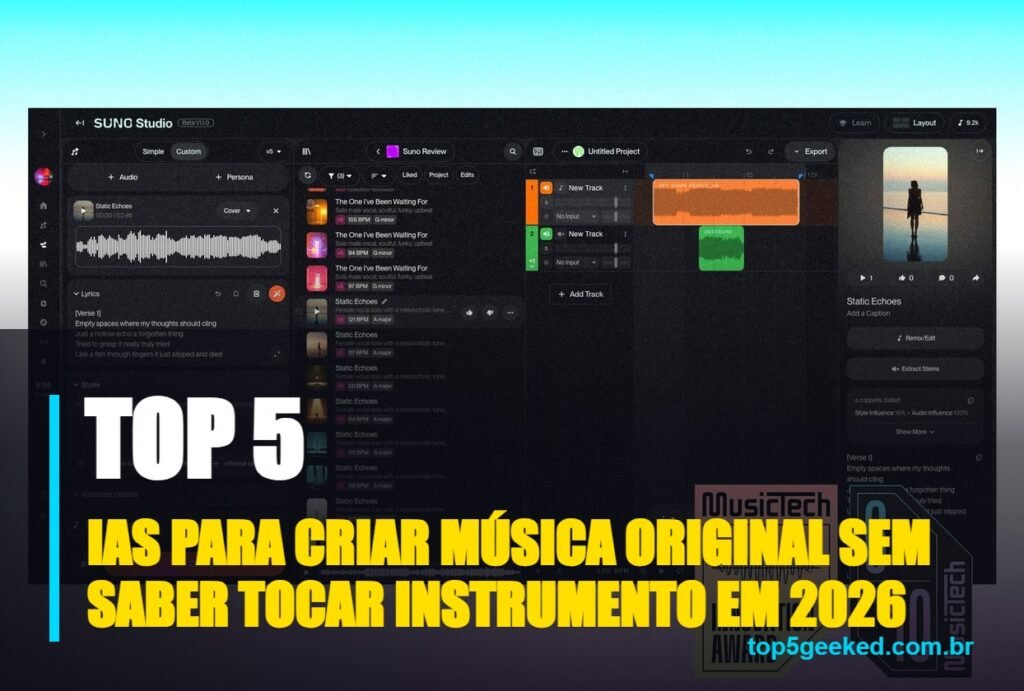 ias para criar música original sem saber tocar instrumento em 2026 - capa do Top 5 Geeked