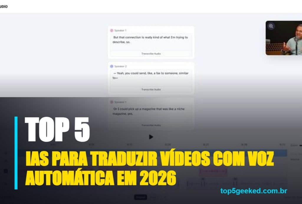ias para traduzir vídeos com voz automática em 2026 - capa do Top 5 Geeked